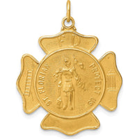 14K Yellow Gold Polished and Satin St. Florian Fire Dept. Badge Medal Pendant - Solid Design by Oro Pregiato