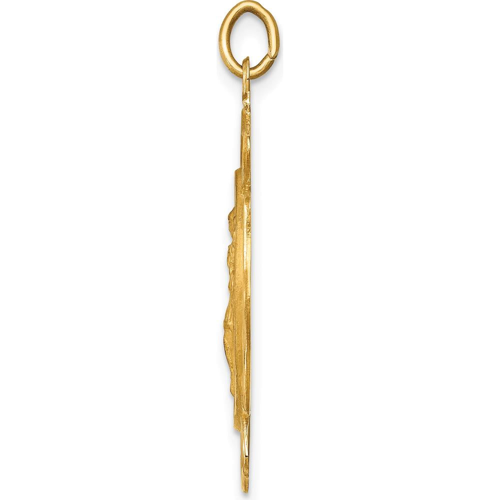 14K Yellow Gold Polished and Satin St. Florian Fire Dept. Badge Medal Pendant - Solid Design by Oro Pregiato