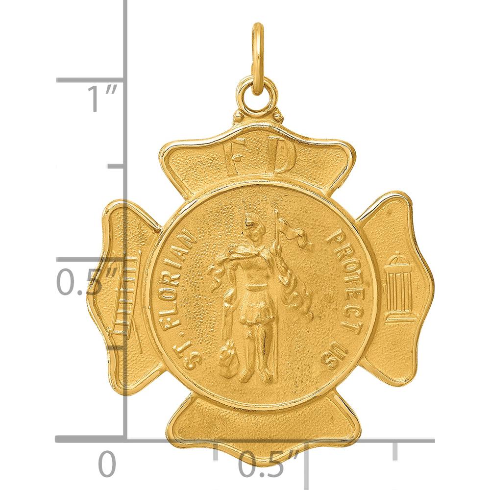 14K Yellow Gold Polished and Satin St. Florian Fire Dept. Badge Medal Pendant - Solid Design by Oro Pregiato