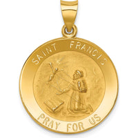 14K Yellow Gold Polished and Satin St. Francis Medal Pendant - 25.15mm x 22.5mm by Oro Pregiato