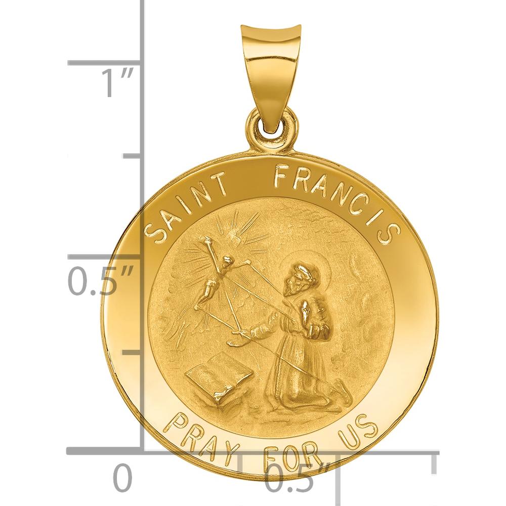 14K Yellow Gold Polished and Satin St. Francis Medal Pendant - 25.15mm x 22.5mm by Oro Pregiato