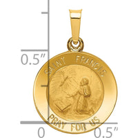 14K Yellow Gold Polished and Satin St. Francis Medal Pendant - Religious Prayer Charm by Oro Pregiato
