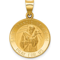 14K Yellow Gold Polished and Satin St. Francis of Assisi Medal Pendant - 26.75mm by Oro Pregiato