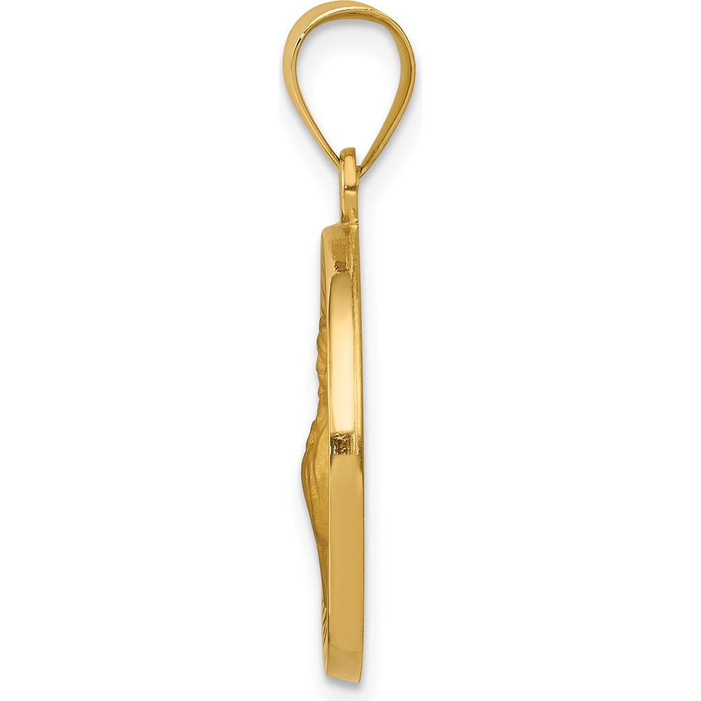 14K Yellow Gold Polished and Satin St. Francis of Assisi Medal Pendant - 26.75mm by Oro Pregiato