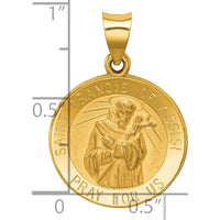 14K Yellow Gold Polished and Satin St. Francis of Assisi Medal Pendant - 26.75mm by Oro Pregiato