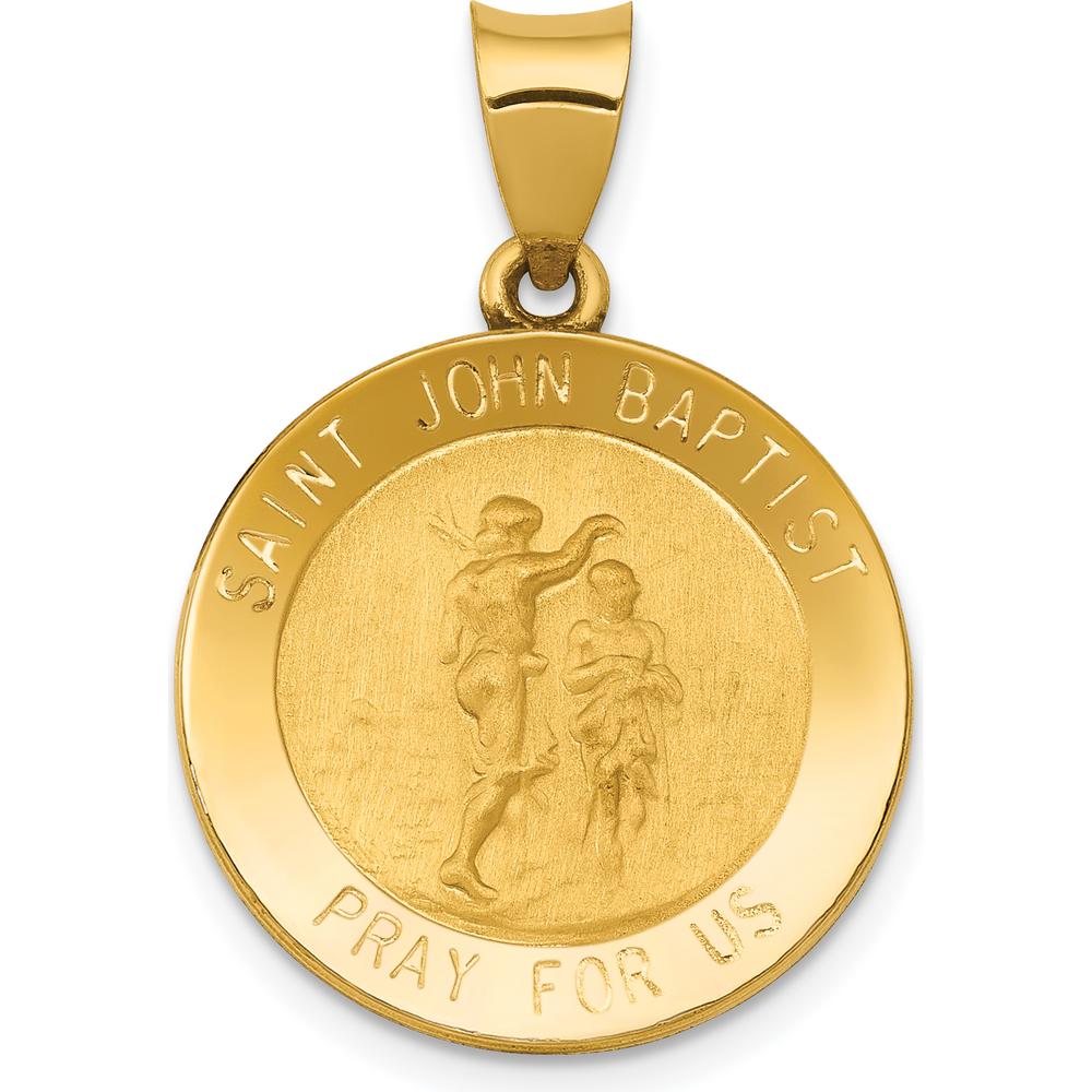 14K Yellow Gold Polished and Satin St. John the Baptist Medal Pendant - Hollow Design by Oro Pregiato