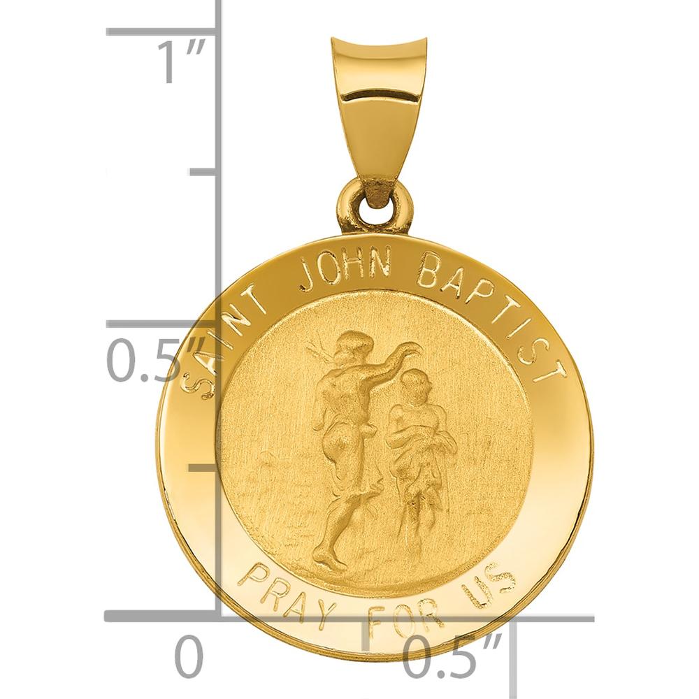 14K Yellow Gold Polished and Satin St. John the Baptist Medal Pendant - Hollow Design by Oro Pregiato