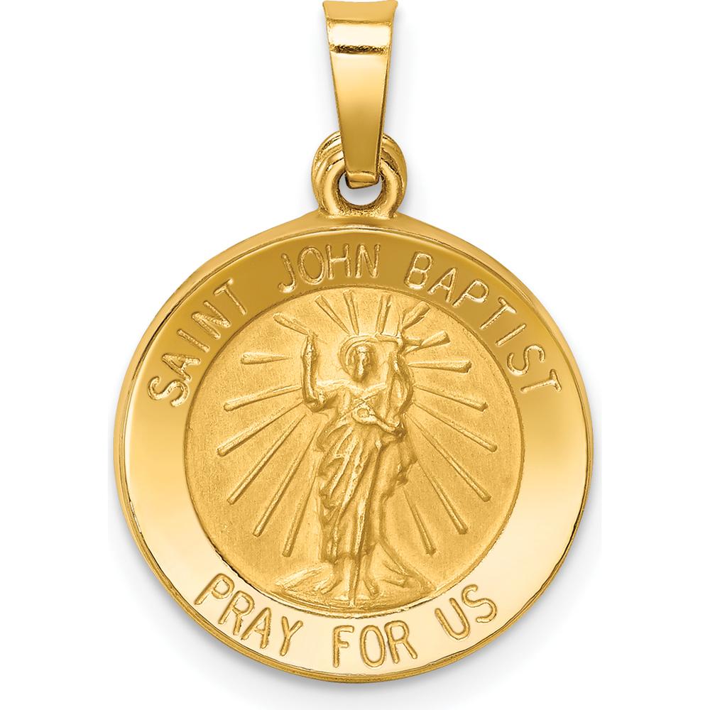 14K Yellow Gold Polished and Satin St. John the Baptist Round Pendant by Oro Pregiato