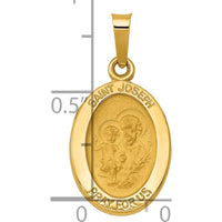 14K Yellow Gold Polished and Satin St. Joseph Medal Hollow Oval Pendant - 24.5mm Length by Oro Pregiato