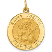 14K Yellow Gold Polished and Satin St. Joseph Medal Pendant - 25mm Length by Oro Pregiato