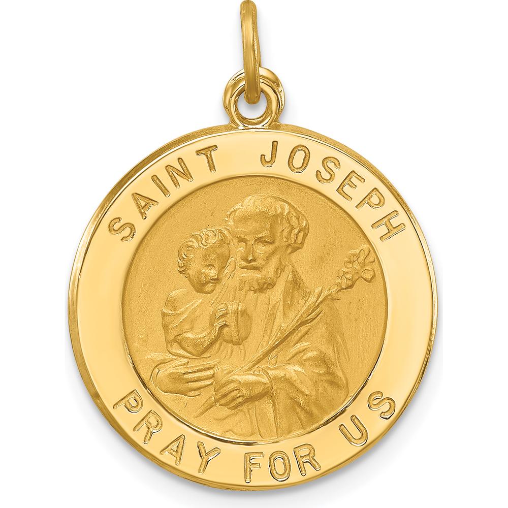 14K Yellow Gold Polished and Satin St. Joseph Medal Pendant - 25mm Length by Oro Pregiato