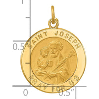 14K Yellow Gold Polished and Satin St. Joseph Medal Pendant - 25mm Length by Oro Pregiato