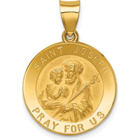 14K Yellow Gold Polished and Satin St. Joseph Medal Pendant - 27mm by Oro Pregiato