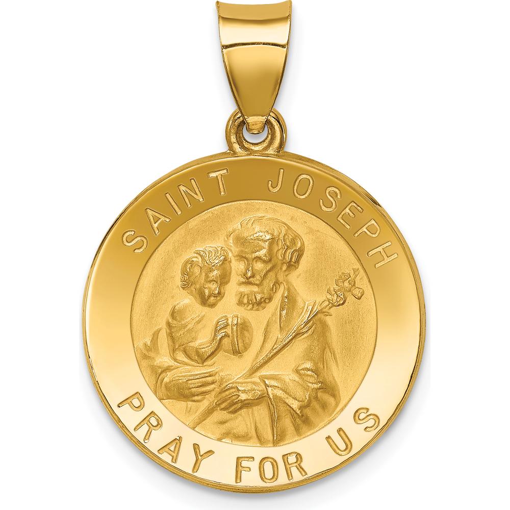 14K Yellow Gold Polished and Satin St. Joseph Medal Pendant - 27mm by Oro Pregiato