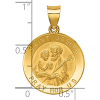 14K Yellow Gold Polished and Satin St. Joseph Medal Pendant - 27mm by Oro Pregiato