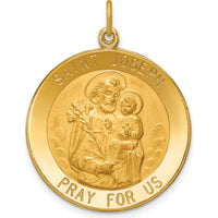 14K Yellow Gold Polished and Satin St. Joseph Medal Pendant - 31mm Length, 24mm Width by Oro Pregiato