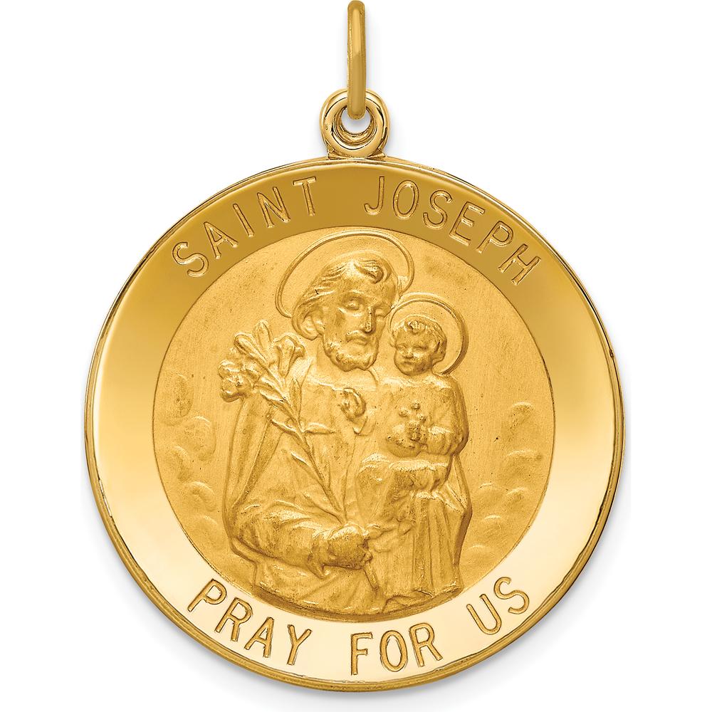 14K Yellow Gold Polished and Satin St. Joseph Medal Pendant - 31mm Length, 24mm Width by Oro Pregiato