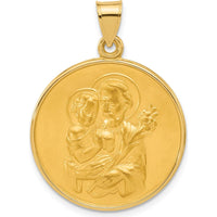 14K Yellow Gold Polished and Satin St. Joseph Medal Round Pendant - Religious Pendant by Oro Pregiato