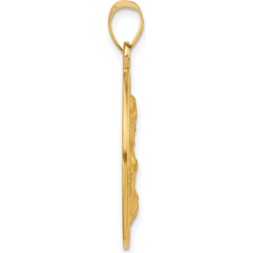 14K Yellow Gold Polished and Satin St. Joseph Medal Round Pendant - Religious Pendant by Oro Pregiato