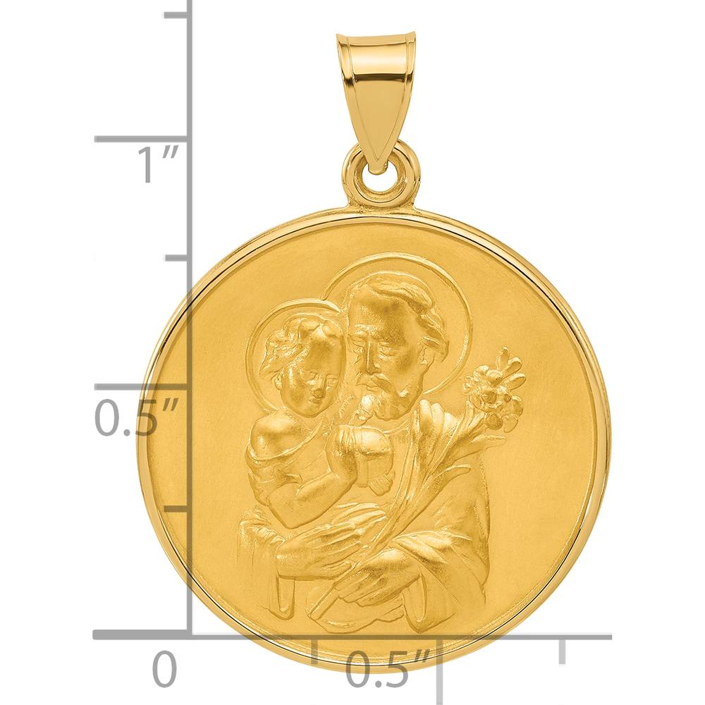 14K Yellow Gold Polished and Satin St. Joseph Medal Round Pendant - Religious Pendant by Oro Pregiato