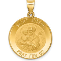 14K Yellow Gold Polished and Satin St. Joseph Round Pendant - Faith Medal with Hollow Design by Oro Pregiato