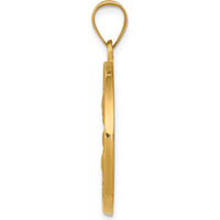 14K Yellow Gold Polished and Satin St. Joseph Round Pendant - Faith Medal with Hollow Design by Oro Pregiato