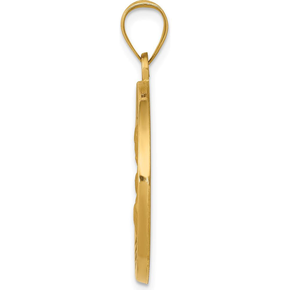 14K Yellow Gold Polished and Satin St. Joseph Round Pendant - Faith Medal with Hollow Design by Oro Pregiato