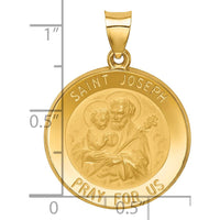 14K Yellow Gold Polished and Satin St. Joseph Round Pendant - Faith Medal with Hollow Design by Oro Pregiato