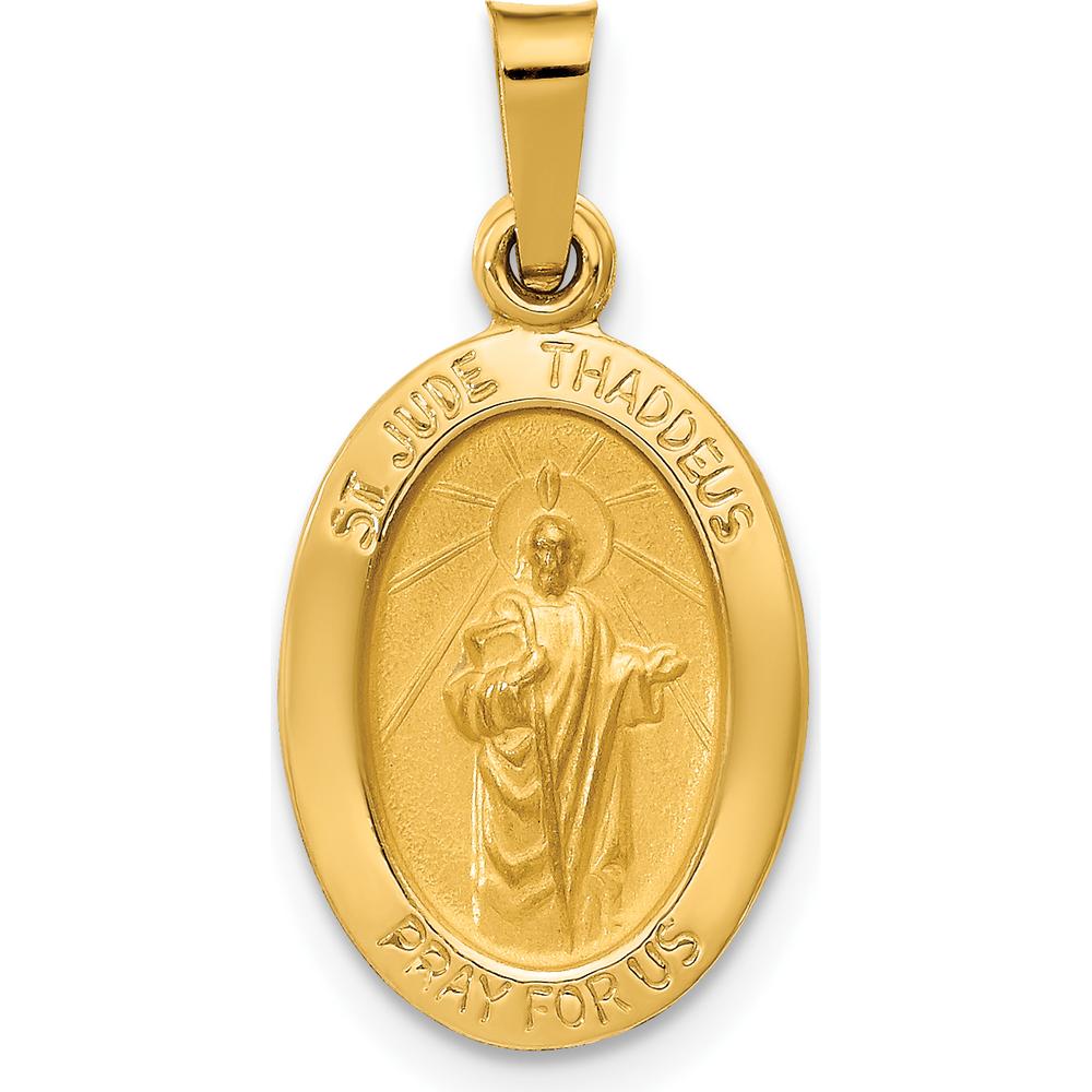 14K Yellow Gold Polished and Satin St. Jude Thaddeus Medal Oval Pendant - 22mm in Length by Oro Pregiato