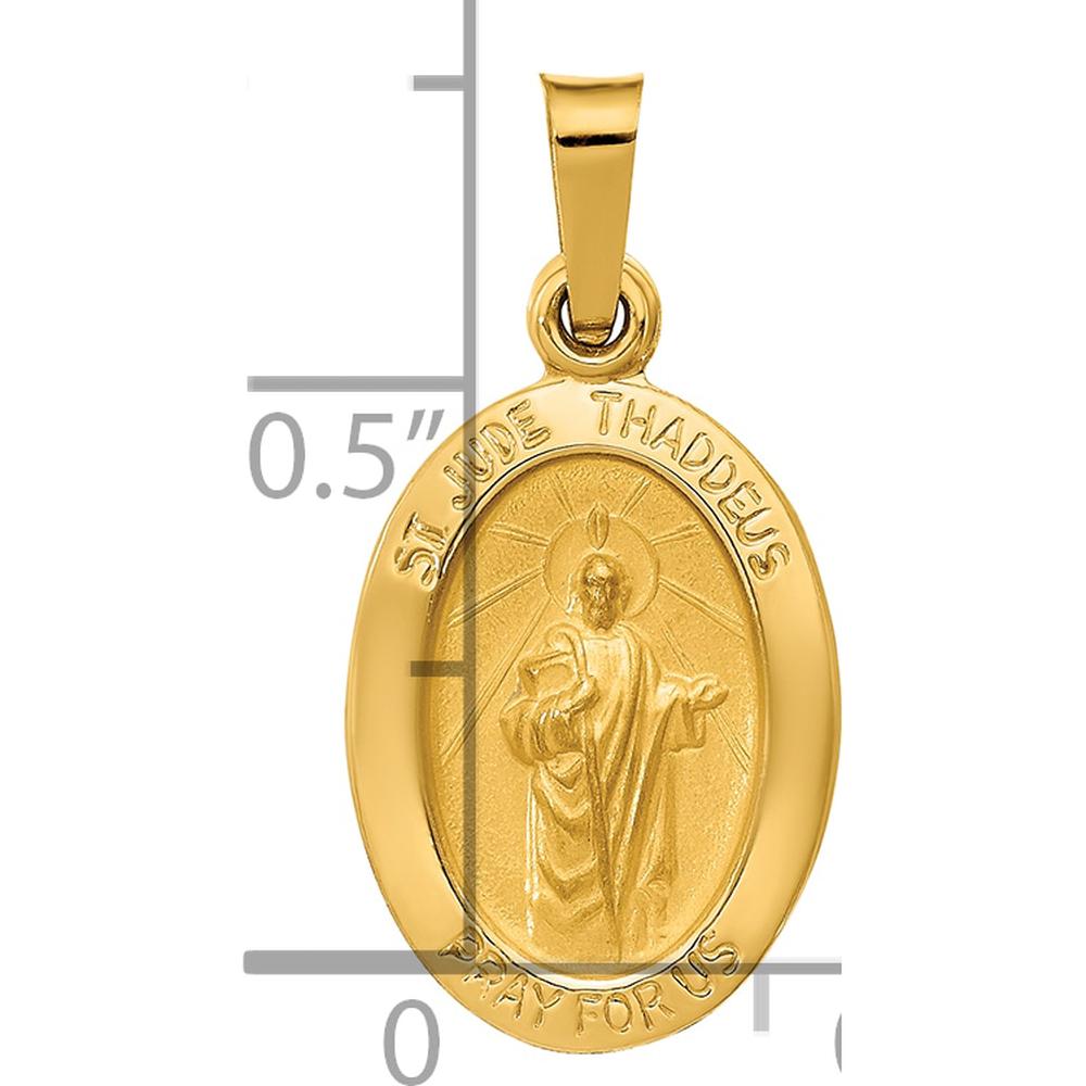 14K Yellow Gold Polished and Satin St. Jude Thaddeus Medal Oval Pendant - 22mm in Length by Oro Pregiato