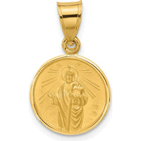 14K Yellow Gold Polished and Satin St. Jude Thaddeus Medal Round Charm - 21.2mm Length by Oro Pregiato