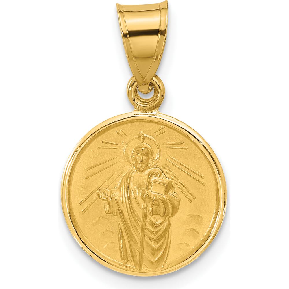 14K Yellow Gold Polished and Satin St. Jude Thaddeus Medal Round Charm - 21.2mm Length by Oro Pregiato