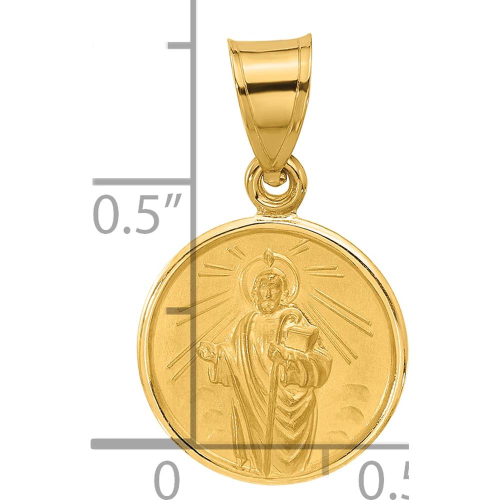 14K Yellow Gold Polished and Satin St. Jude Thaddeus Medal Round Charm - 21.2mm Length by Oro Pregiato