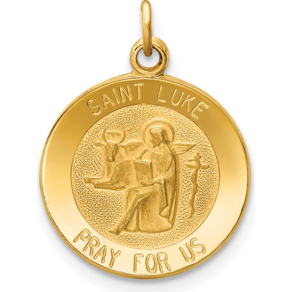14K Yellow Gold Polished and Satin St. Luke Medal Charm - 19.75mm Length by Oro Pregiato