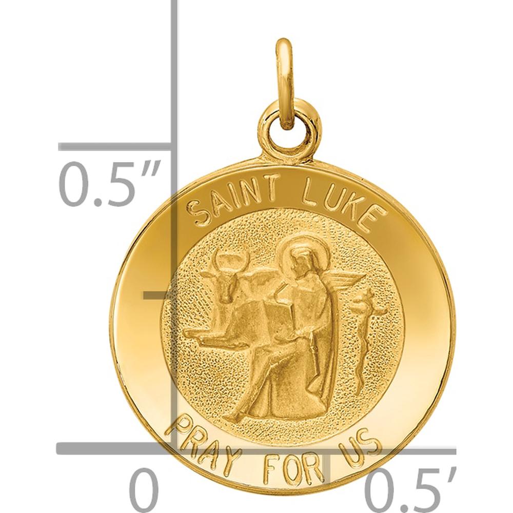 14K Yellow Gold Polished and Satin St. Luke Medal Charm - 19.75mm Length by Oro Pregiato