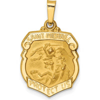 14K Yellow Gold Polished and Satin St. Michael Medal Pendant - 20mm by Oro Pregiato