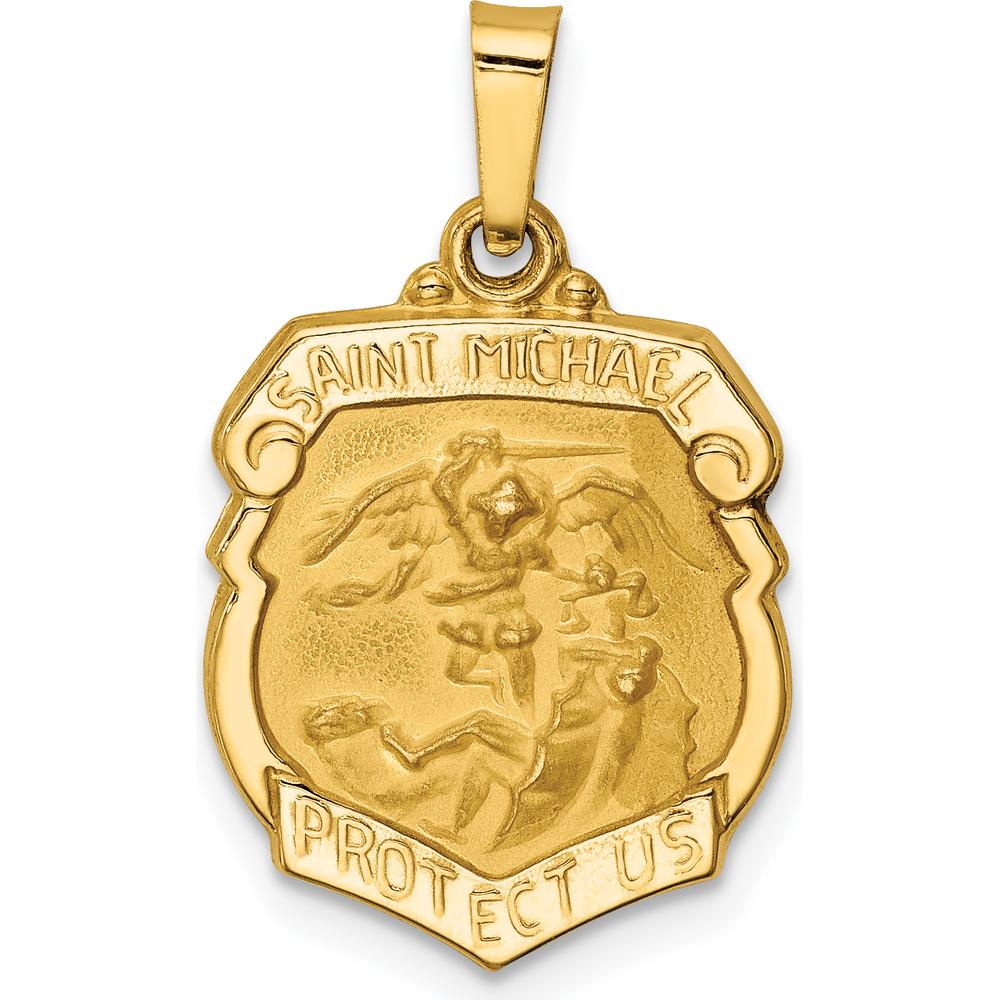 14K Yellow Gold Polished and Satin St. Michael Medal Pendant - 20mm by Oro Pregiato