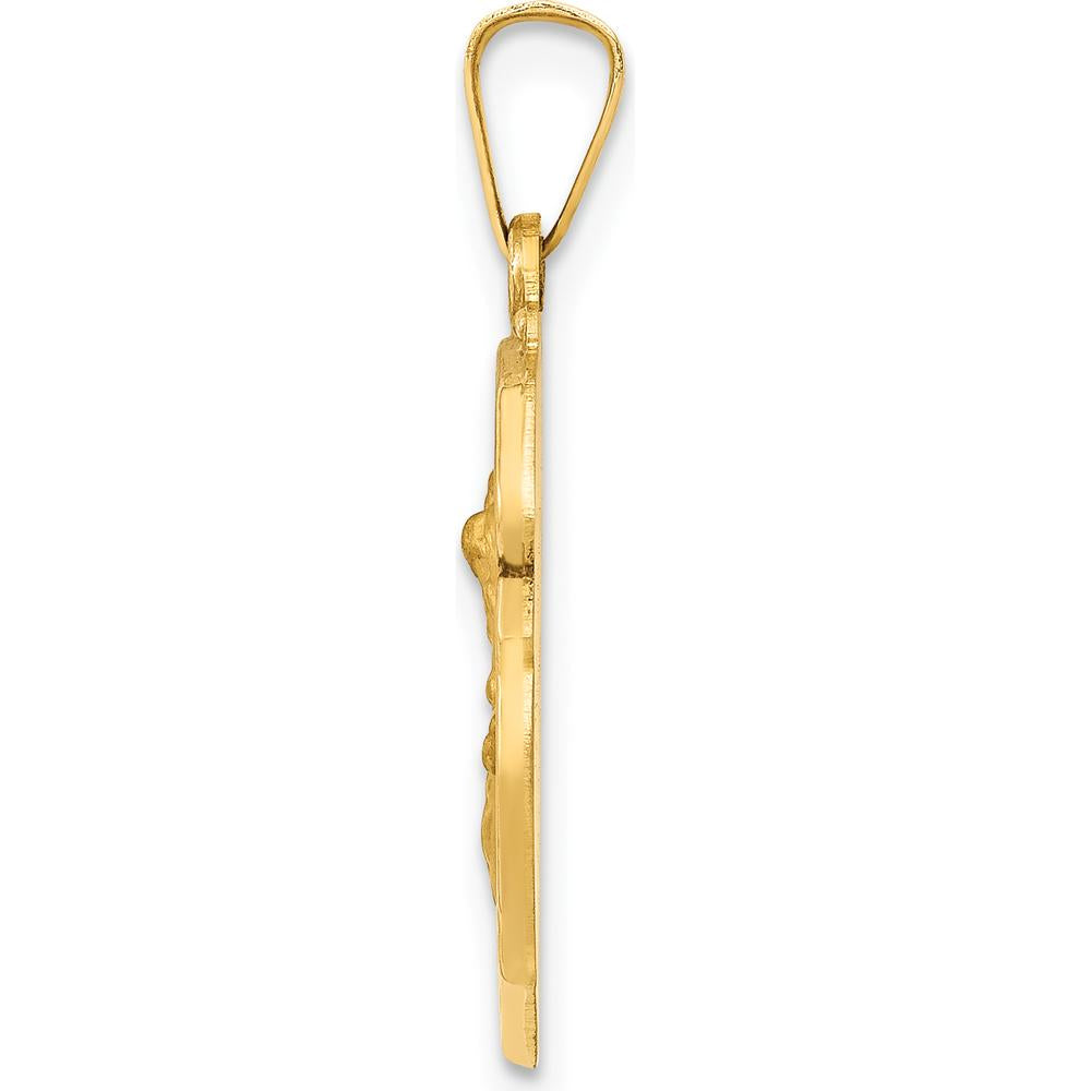 14K Yellow Gold Polished and Satin St. Michael Medal Pendant - 20mm by Oro Pregiato