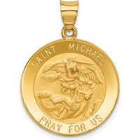 14K Yellow Gold Polished and Satin St. Michael Medal Pendant - 32mm Length by 0