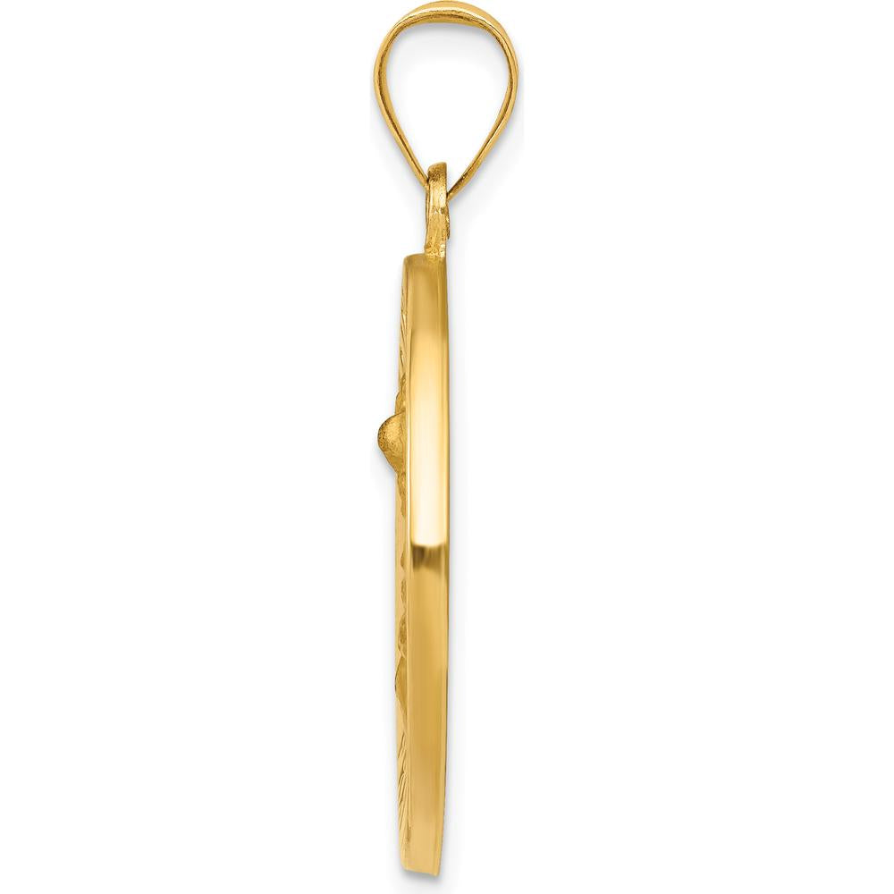 14K Yellow Gold Polished and Satin St. Michael Medal Pendant - 32mm Length by 0