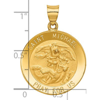 14K Yellow Gold Polished and Satin St. Michael Medal Pendant - 32mm Length by 0