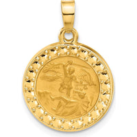 14K Yellow Gold Polished and Satin St. Michael Medal Round Pendant - Symbol of Justice and Protection by Oro Pregiato
