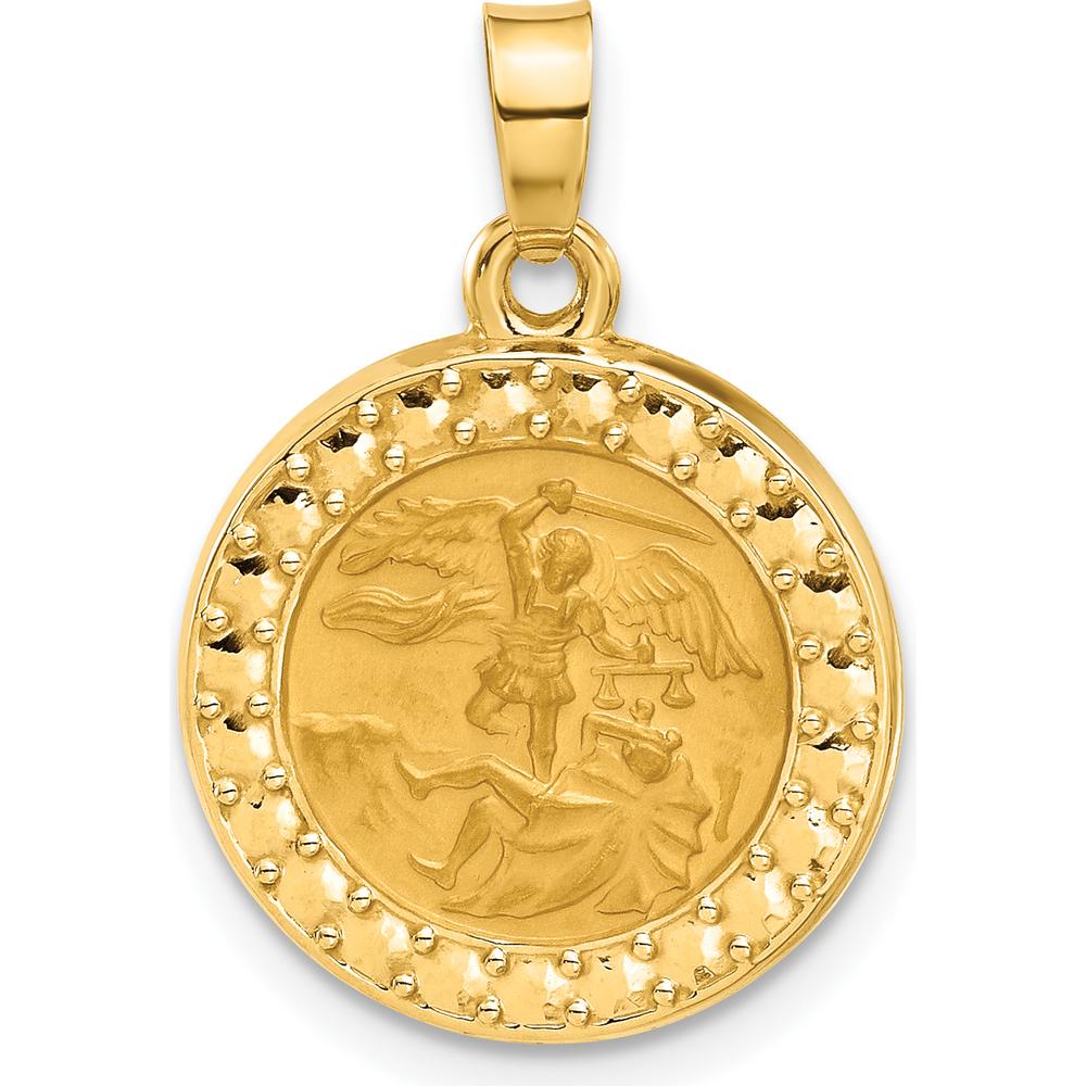 14K Yellow Gold Polished and Satin St. Michael Medal Round Pendant - Symbol of Justice and Protection by Oro Pregiato
