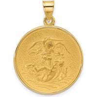 14K Yellow Gold Polished and Satin St. Michael Round Pendant - Solid Design by Oro Pregiato