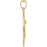 14K Yellow Gold Polished and Satin St. Michael Round Pendant - Solid Design by Oro Pregiato