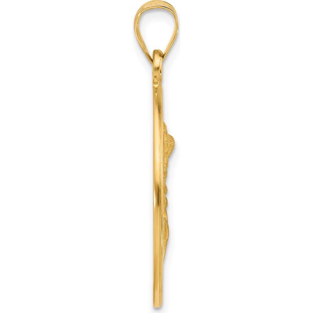14K Yellow Gold Polished and Satin St. Michael Round Pendant - Solid Design by Oro Pregiato