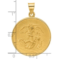14K Yellow Gold Polished and Satin St. Michael Round Pendant - Solid Design by Oro Pregiato