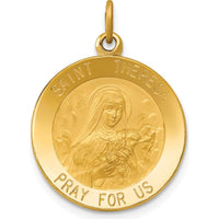 14K Yellow Gold Polished and Satin St. Theresa Medal Pendant - 26mm Length by Oro Pregiato