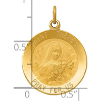 14K Yellow Gold Polished and Satin St. Theresa Medal Pendant - 26mm Length by Oro Pregiato