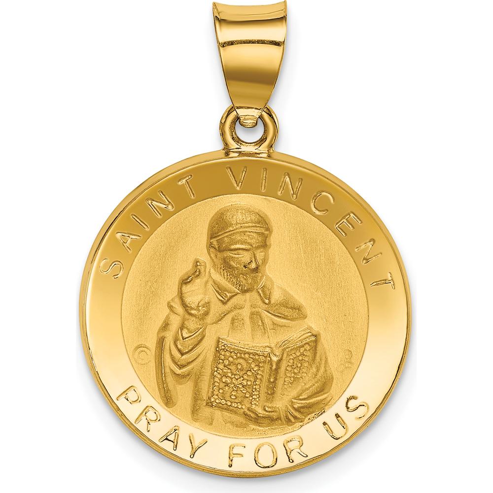 14K Yellow Gold Polished and Satin St. Vincent Medal Pendant - 26.2mm by Oro Pregiato